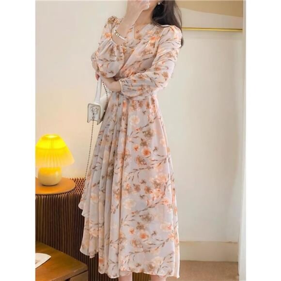 Floral Print Long Sleeve Midi Dress - Picture 2 of 6